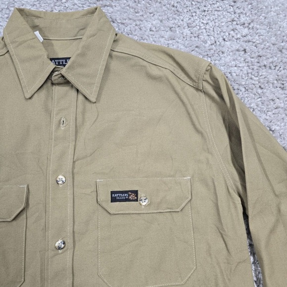 Vintage Rattlers Brand Shirt Mens Medium Khaki Button Up Long Sleeve Workwear - Picture 4 of 11